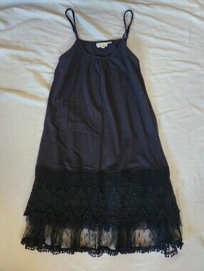 Winter Lemon Black Lace Trim Sleeveless Dress Size Small